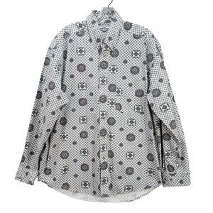 Gulf Traders Button Up Long Sleeve Shirt Geometric All Over Print‎ Size M Cotton